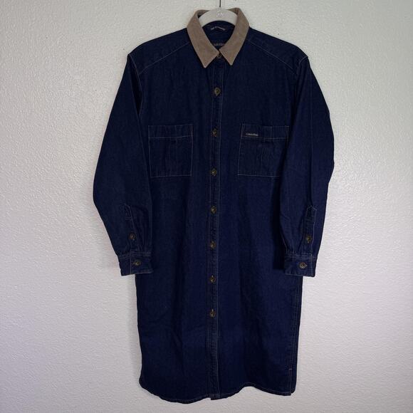 Calvin Klein Dresses & Skirts - Vintage Calvin Klein Denim Dress Womens Medium Shirtdress Corduroy Chore Barn